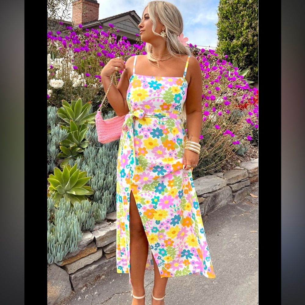 NWT SMYMM Show Me Your Mumu Amalfi Coast Floral Multicolor Linen Blend Dress